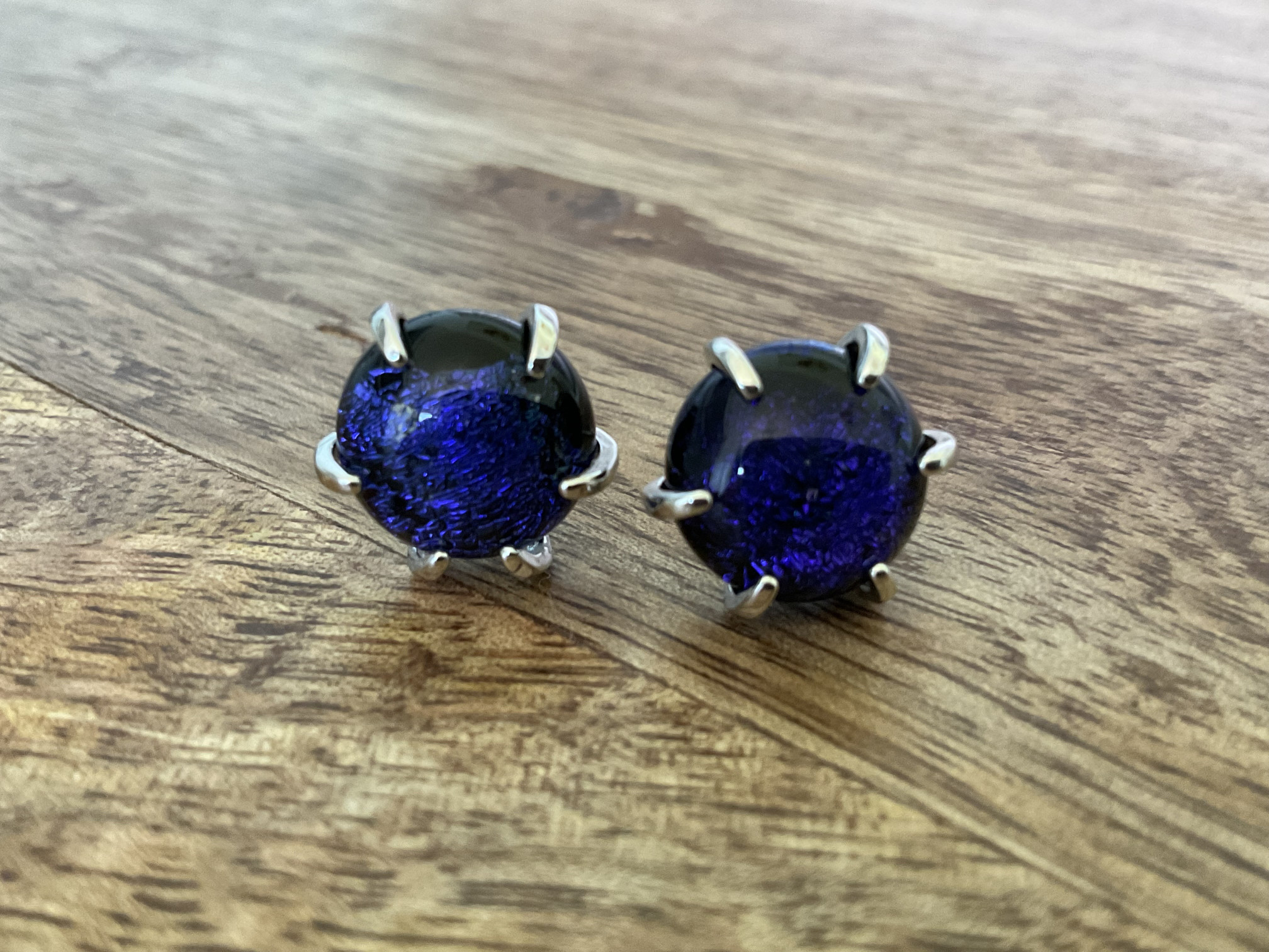 Purple Sparkly Dichroic Fused Glass Stud Earrings